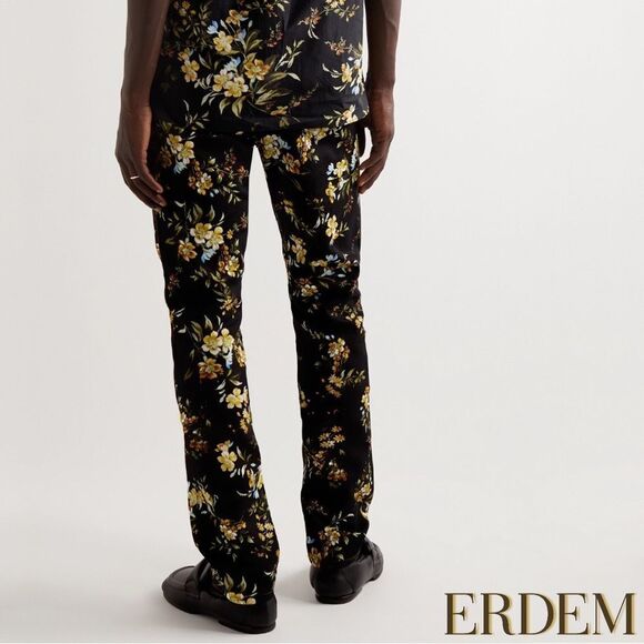 ERDEM **NWT** Oliver Kallmus Floral-Print Straight Leg Jeans in Black - Picture 7 of 16